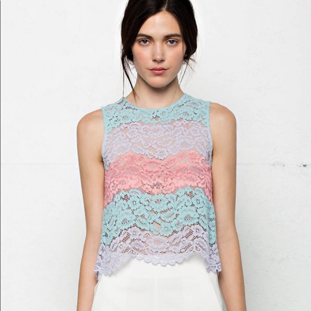 Pastel Color Block Lace Sleeveless Top